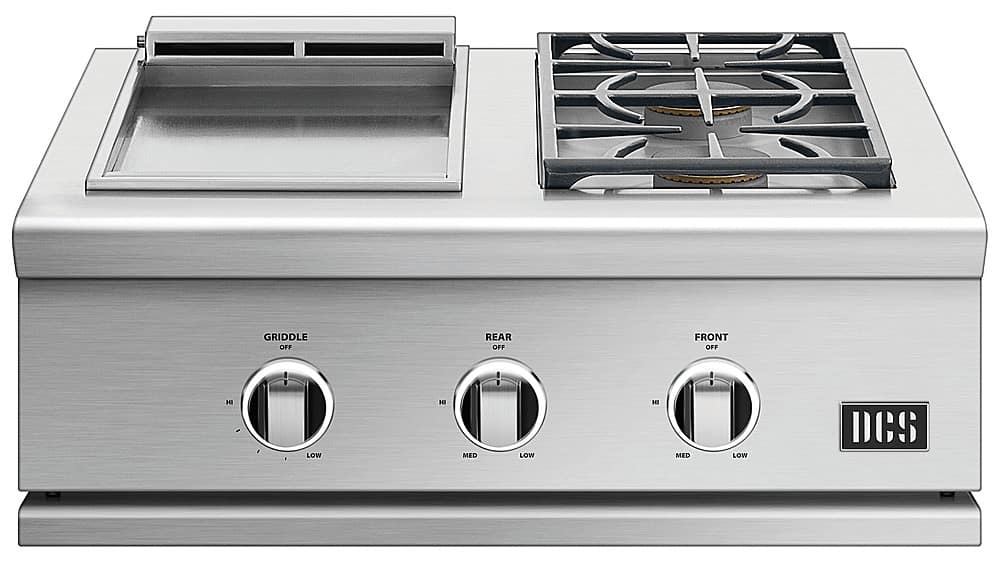 Angle. DCS - Series 9 Double Gas Burner with Griddle - Stainless Steel.
