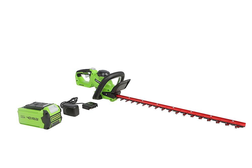 Angle View: Greenworks - 24 in. 40-Volt Hedge Trimmer (2.0Ah Battery and Charger Included) - Black/Green