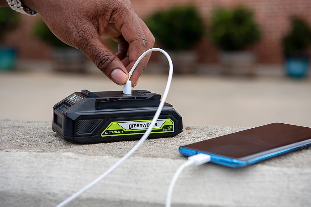 Alt View 19. Greenworks - 24 Volt 2.0Ah Battery with Built In USB Charing Port (Charger not included) - Black/Green.
