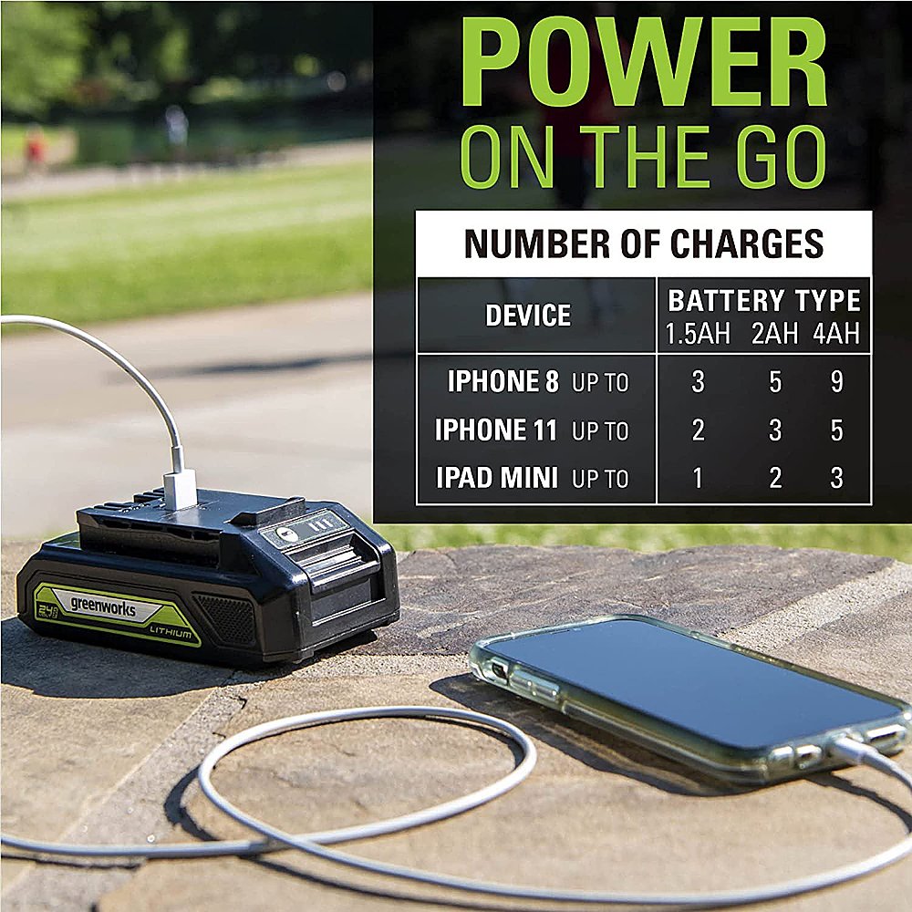 Greenworks 24 Volt 2.0Ah Battery with Built In USB Charing Port (Charger  not included) 2949702AZ - Best Buy