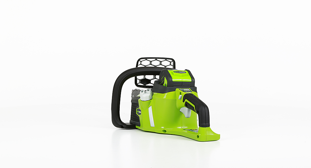 Left View: Greenworks 40V 16" Cordless Brushless Chainsaw with 4.0 Ah Battery and Charger 20312