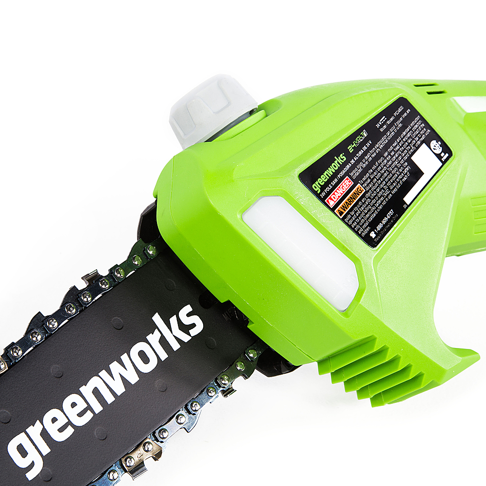 Left View: Greenworks - 8 in. 40-Volt Cordless Pole Saw (3.0Ah Battery and Charger Included) - Black/Green