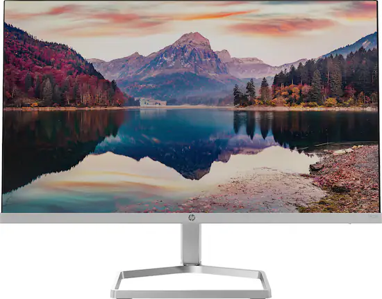 A silver computer monitor