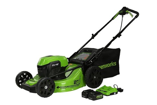 Front. Greenworks - 24V (2x24V) 21-Inch Self-Propelled Lawn Mower (2 x 5.0Ah Batteries and Charger Included) - Green.