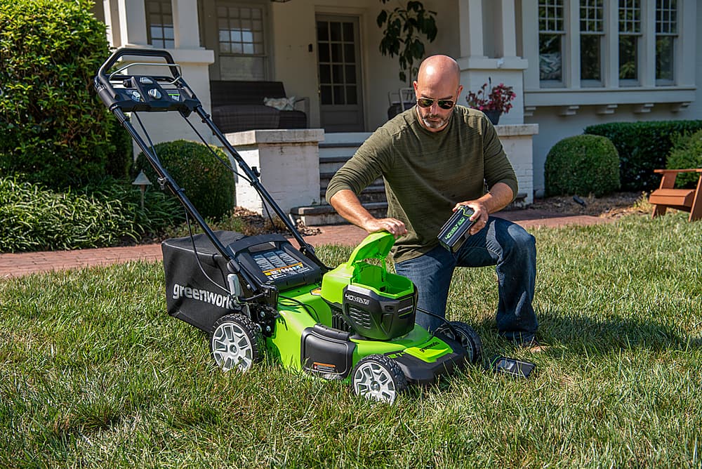 Alt View 18. Greenworks - 24V (2x24V) 21-Inch Self-Propelled Lawn Mower (2 x 5.0Ah Batteries and Charger Included) - Green.
