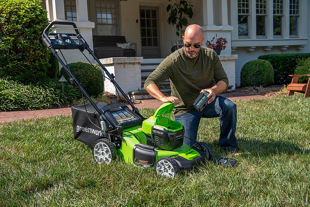 Alt View 18. Greenworks - 24V (2x24V) 21-Inch Self-Propelled Lawn Mower (2 x 5.0Ah Batteries and Charger Included) - Green.