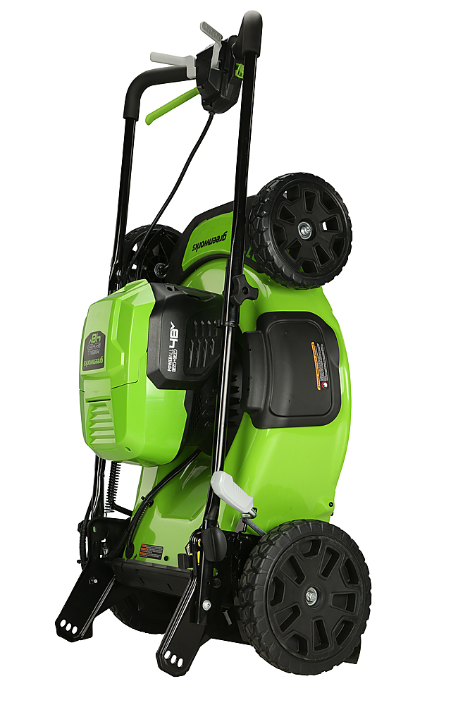 Left View: Greenworks - 24V (2x24V) 21-Inch Self-Propelled Lawn Mower (2 x 5.0Ah Batteries and Charger Included) - Green