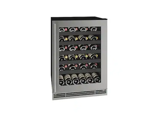 Angle. U-Line - 5.5 cu ft 48-750ml bottle Wine Refrigerator - Stainless Steel.