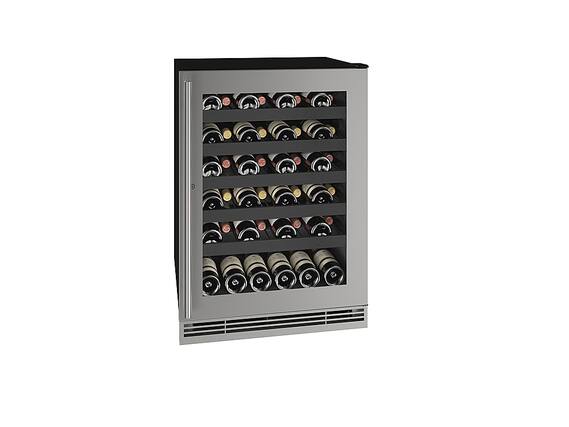 Angle. U-Line - 5.5 cu ft 48-750ml bottle Wine Refrigerator with Lock - Stainless Steel.
