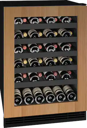 Angle. U-Line - 5.5 cu ft 48-750ml bottle Wine Refrigerator with Integrated Door Frame - Custom Panel Ready.