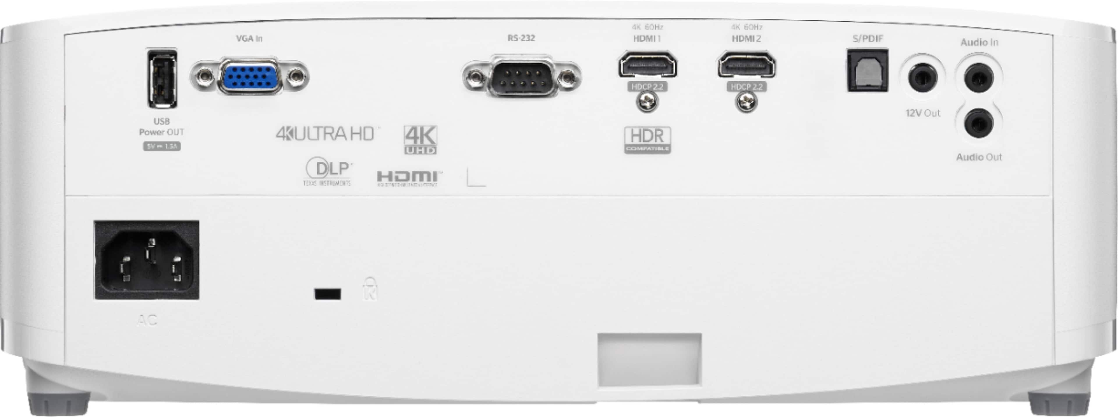 Back. Optoma - UHD38 4K UHD Projector with 4000 Lumens, 240Hz Refresh Rate, Enhanced Gaming Mode 4.2ms Response Time, HDR10 & HLG - White.