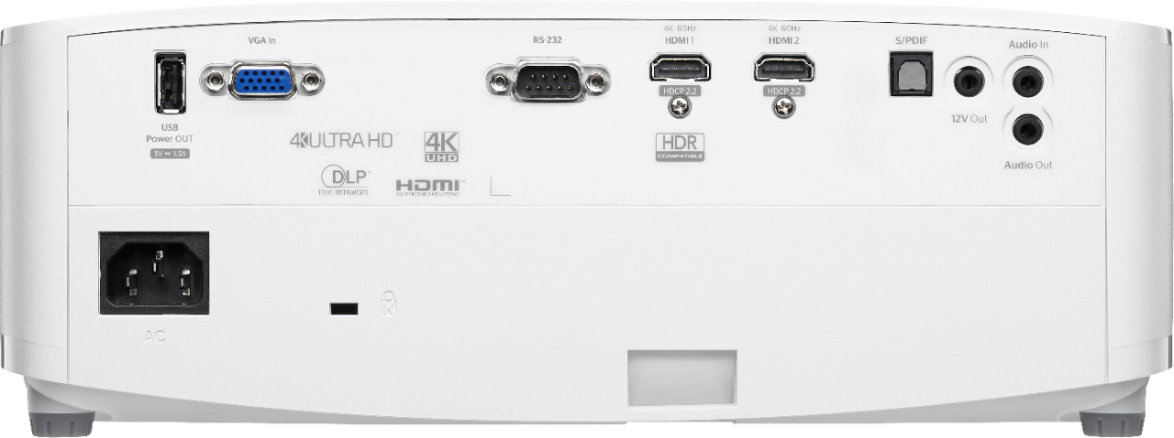 Back. Optoma - UHD38 4K UHD Projector with 4000 Lumens, 240Hz Refresh Rate, Enhanced Gaming Mode 4.2ms Response Time, HDR10 & HLG - White.