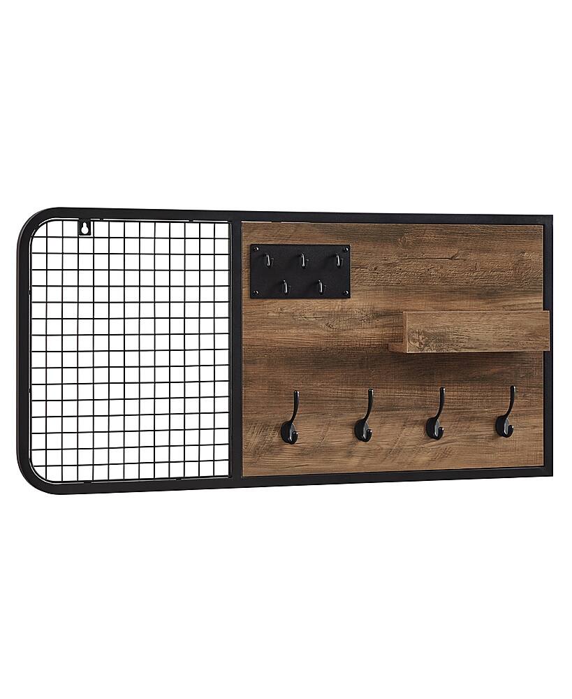 Angle View: Walker Edison - Industrial Metal Mesh and Wood Wall Organizer - Rustic Oak