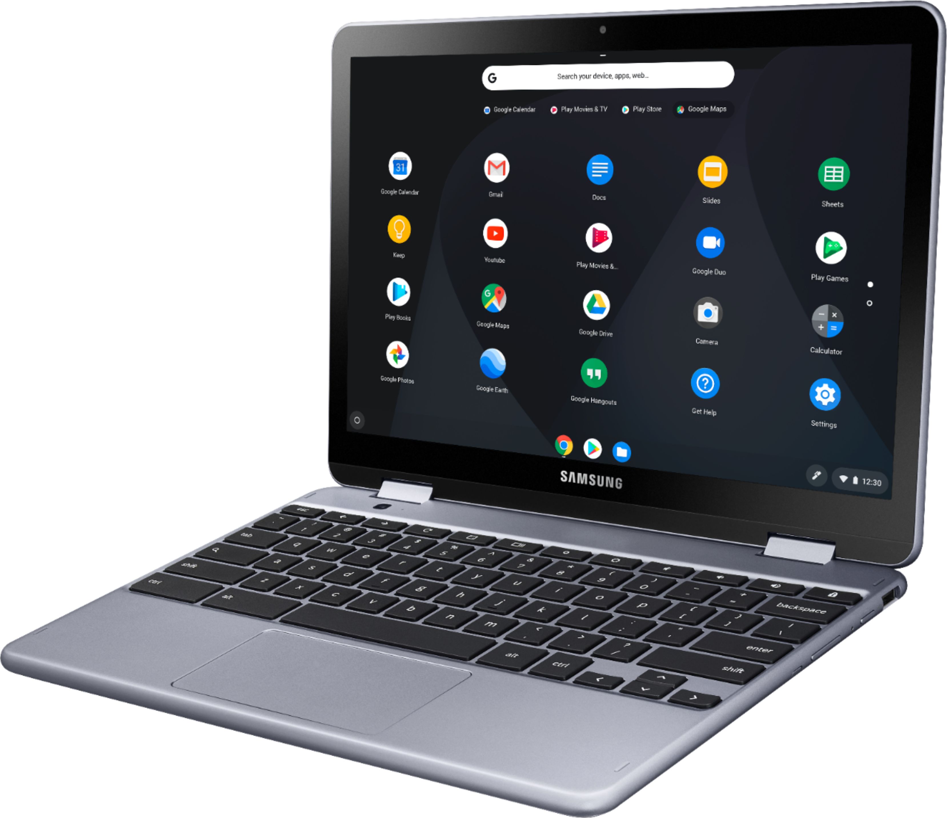Left View: Samsung - Geek Squad Certified Refurbished Plus 2-in-1 12.2" Touch-Screen Chromebook - Intel Celeron - 4GB Memory - 32GB eMMC - Stealth Silver