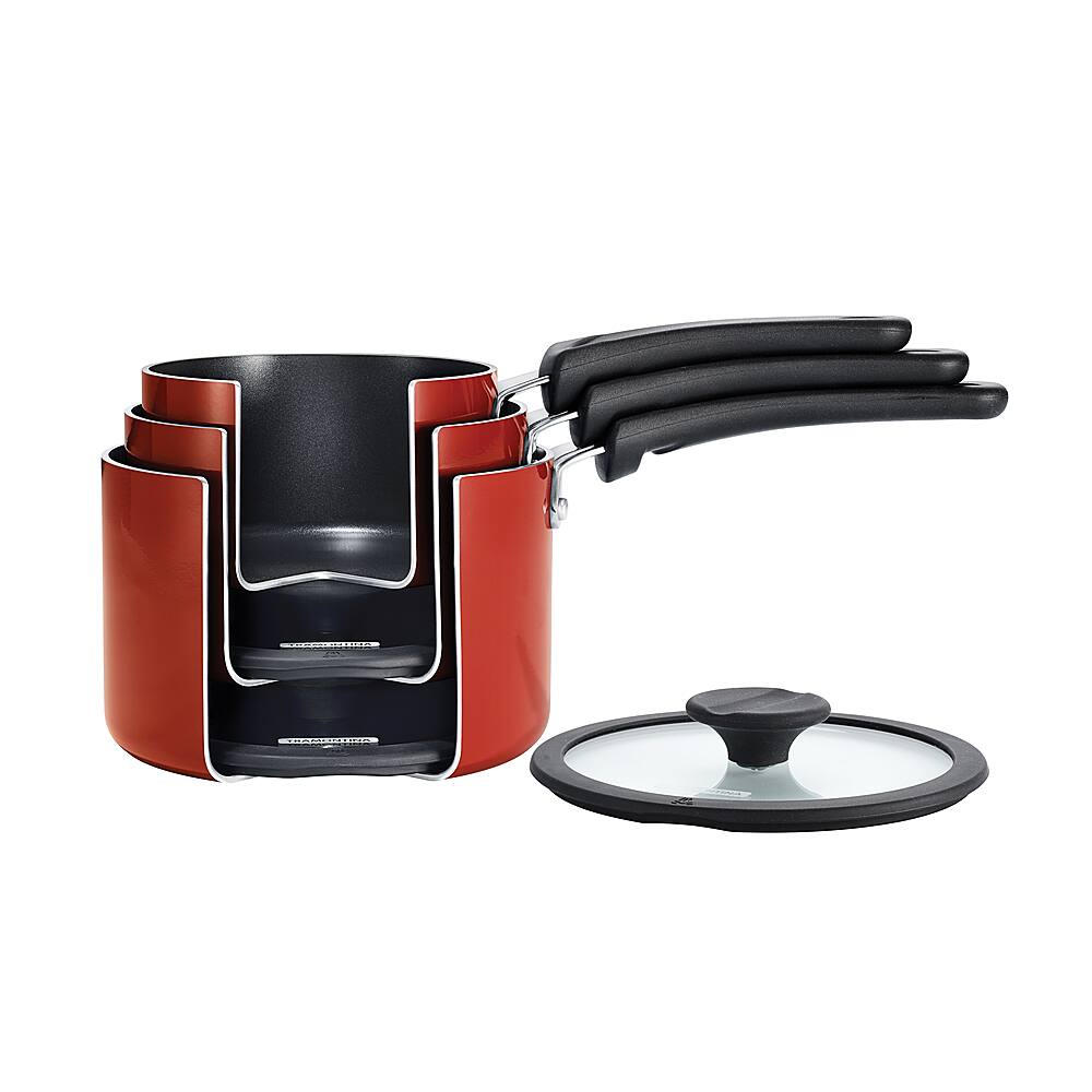 Left View: Tramontina - 6-Piece Sauce Pan Set - Red