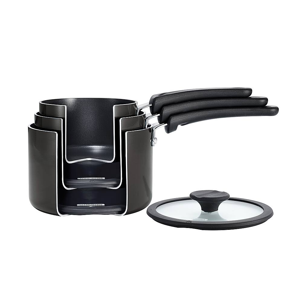 Left View: Tramontina - 6-Piece Sauce Pan Set - Gray