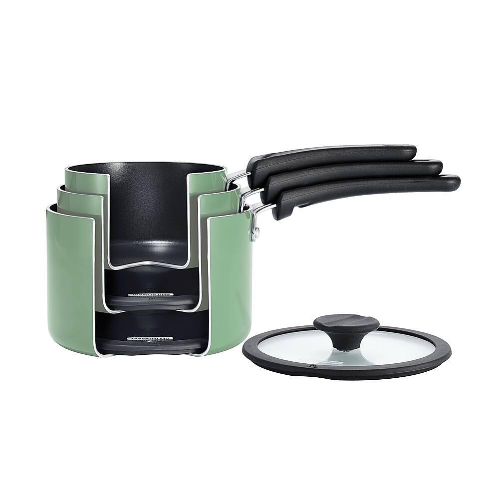 Left View: Tramontina - 6-Piece Sauce Pan Set - Sage