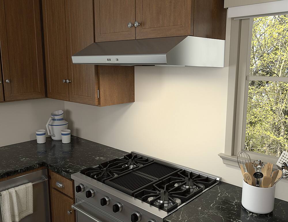 Alt View 14. Zephyr - Cyclone 36 in. 600 CFM Under Cabinet Range Hood - Stainless Steel.