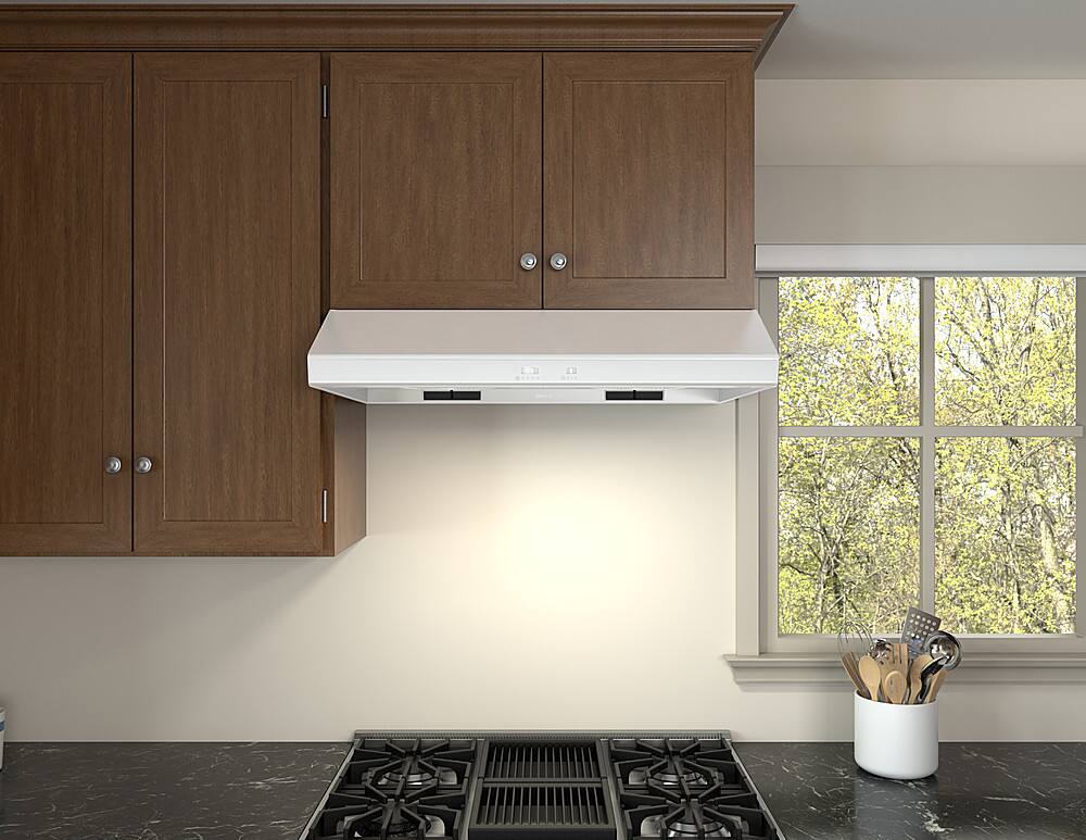 white undercabinet range hood