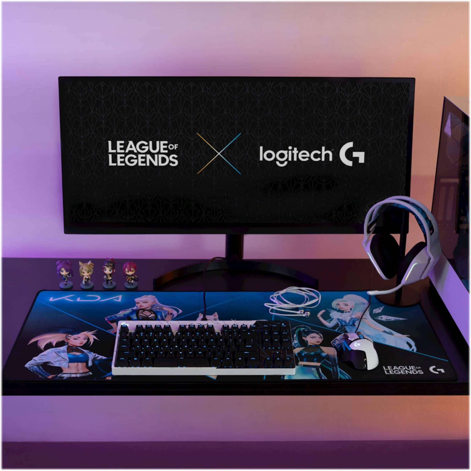  Logitech G733 K/DA Lightspeed Wireless Gaming Headset with  Suspension Headband, ~16.8 M. Color LIGHTSYNC RGB, Blue VO!CE Mic  Technology and PRO-G Audio Drivers - Official League of Legends KDA Gear 