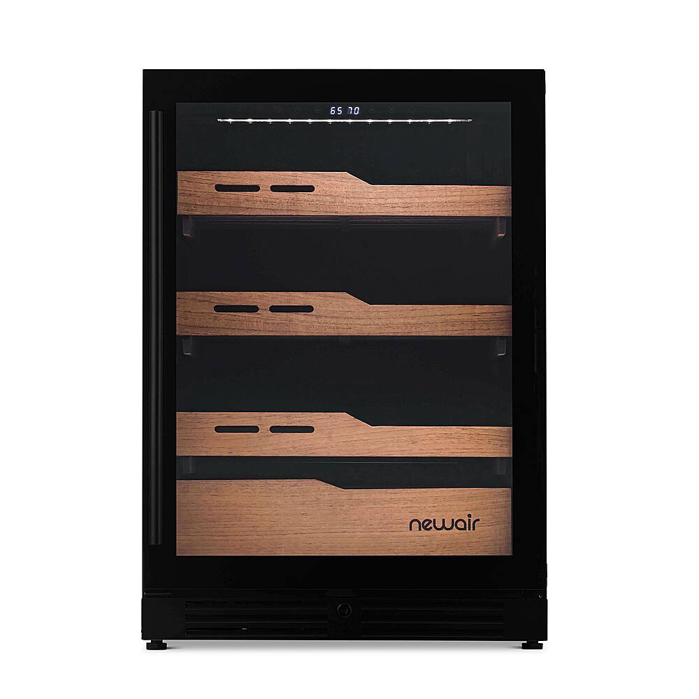 Left. NewAir - 840 Count Cigar Humidor Wineador with Built-in Humidification System and Opti-Temp Heating & Cooling Function - Black.