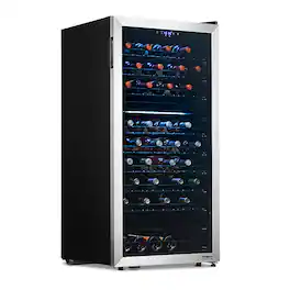 NewAir - 76-Bottle Dual Zone Wine Fridge with Low-Vibration Ultra-Quiet Inverter Compressor, Adjustable Racks, Digital Thermostat - Silver