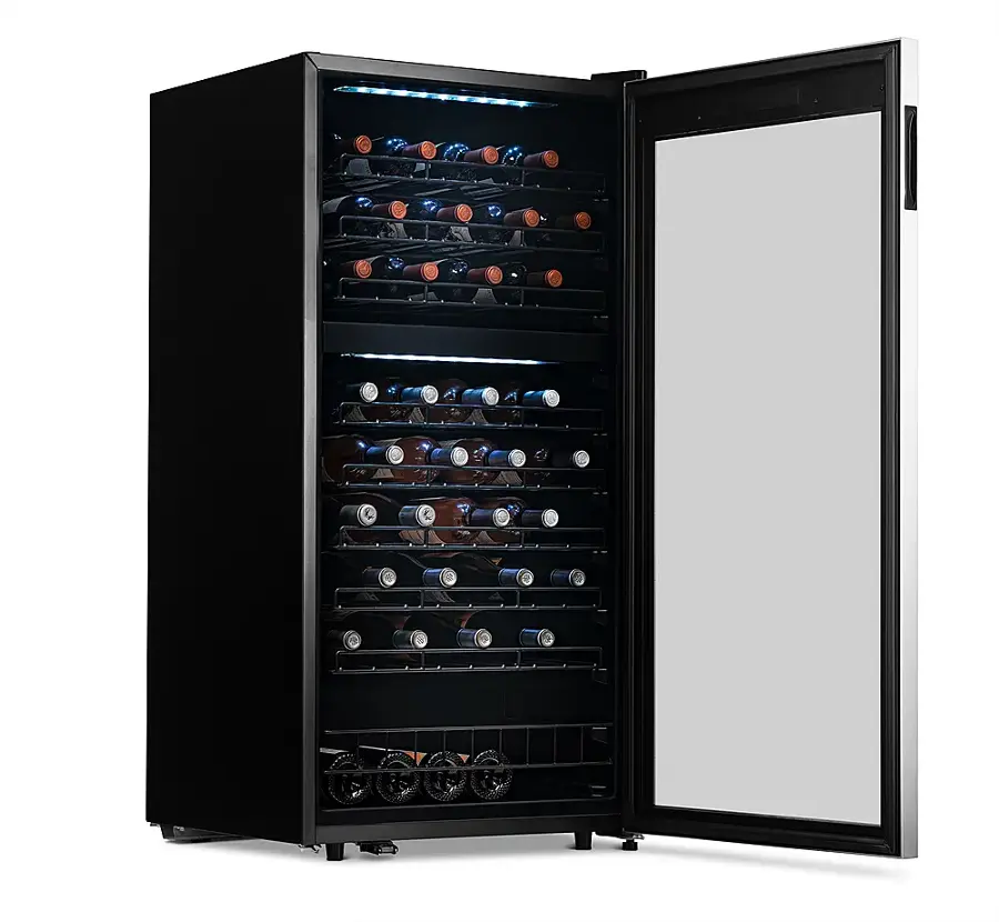 Alt View 20. NewAir - 76-Bottle Dual Zone Wine Fridge with Low-Vibration Ultra-Quiet Inverter Compressor, Adjustable Racks, Digital Thermostat - Silver.
