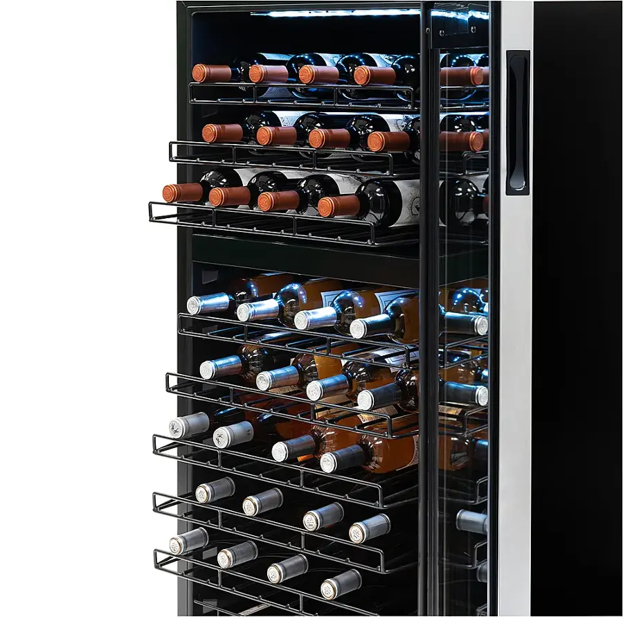 Alt View 23. NewAir - 76-Bottle Dual Zone Wine Fridge with Low-Vibration Ultra-Quiet Inverter Compressor, Adjustable Racks, Digital Thermostat - Silver.