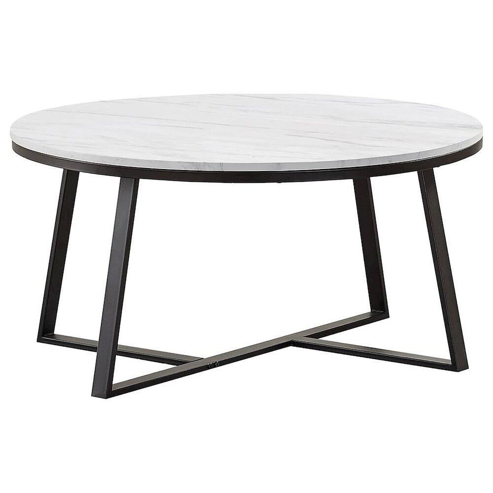 Convenience Concepts - Hugo Round Faux Marble Coffee Table White and Matte Black - White Faux Marble