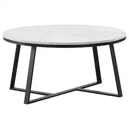 Convenience Concepts - Hugo Round Faux Marble Coffee Table White and Matte Black - White Faux Marble