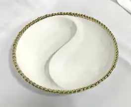 Jiallo - 9" Contemporary Gold Bead 2‑Section Platter – Modern Divided Serving Dish with Beaded Rim - White