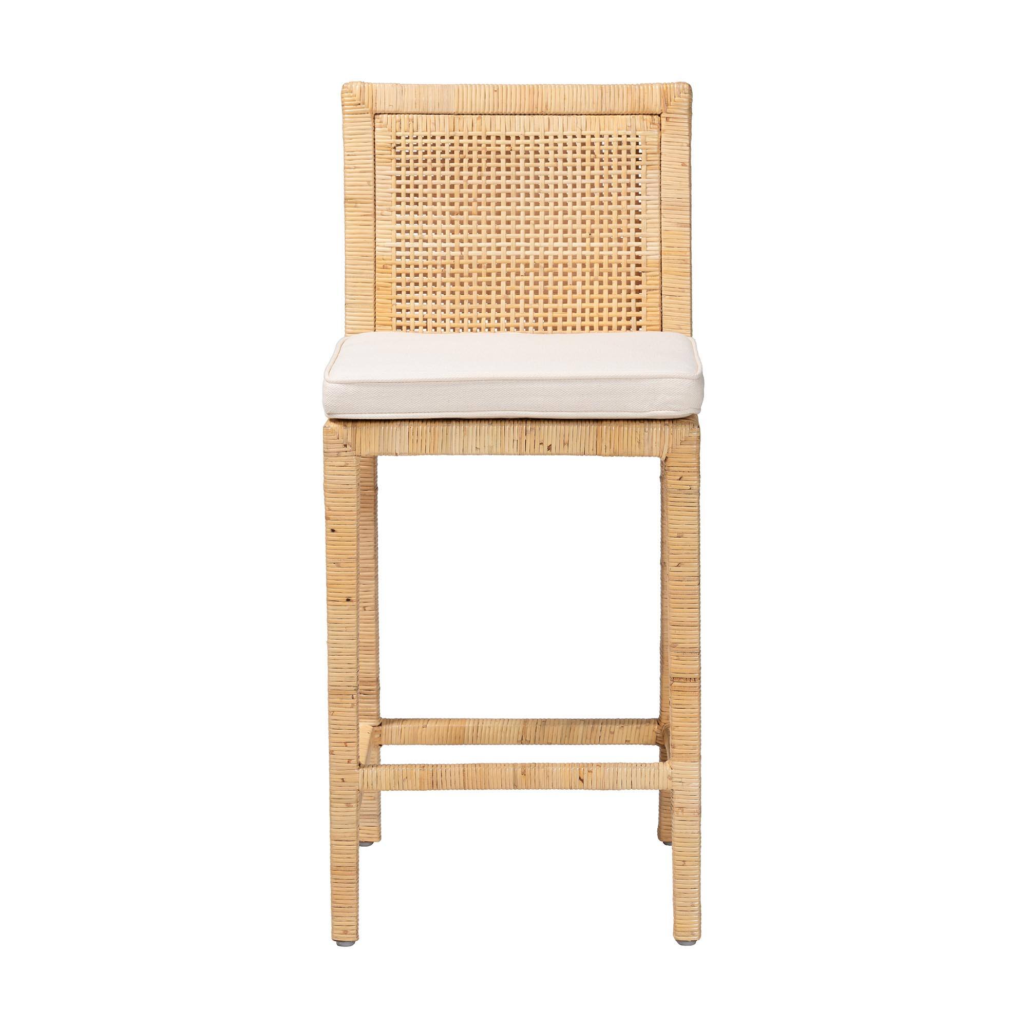 Angle. bali & pari - Sofia Modern and Contemporary Natural Finished Wood and Rattan Counter Stool - Natural.
