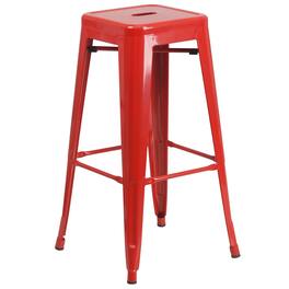 Emma + Oliver - Commercial Grade 30"H Backless Metal Indoor-Outdoor Barstool with Square Seat - Red