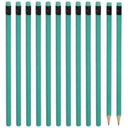 Unique Bargains - Triangle Wooden Pencils Bulk, 12pcs HB Graphite Pencils w/ Eraser for Office, Eng, Writing, Art, Drawing - Green