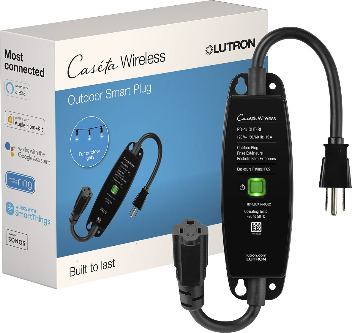 Lutron - Caseta Weatherproof+ Outdoor Smart Plug for Landscape and String Lighting, On/Off Switch, Black - Black