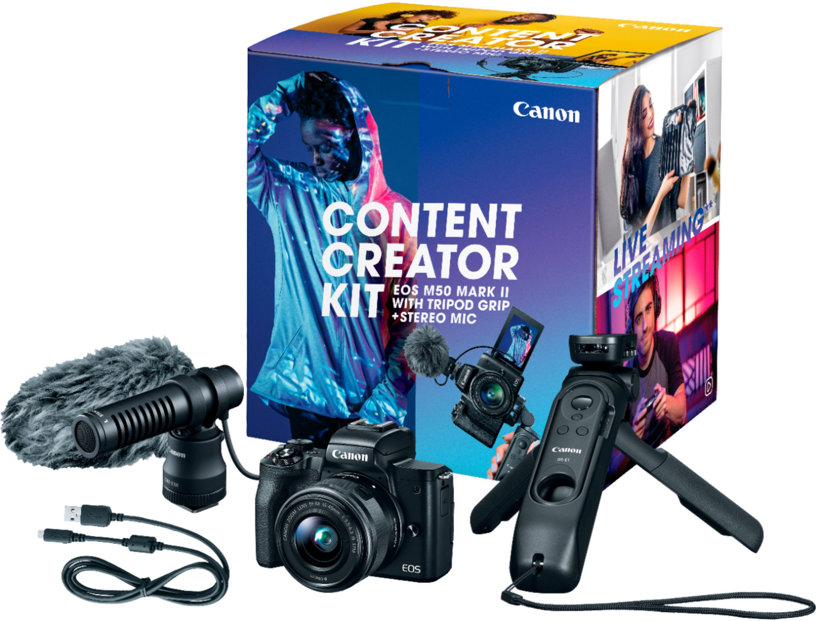 Shetland Crítico harina Canon EOS M50 Mark II Mirrorless Camera with EF-M 15-45mm Lens Content  Creator Kit Black 4728C052 - Best Buy