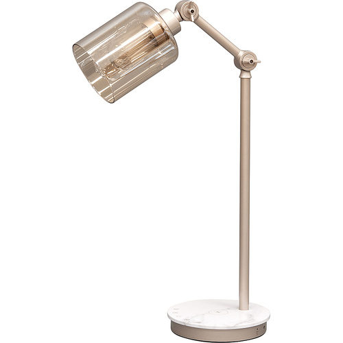 UltraBrite - EDISON I Pewter Vintage Style LED Desk Lamp  with Wireless Charging & Mood Light - Pewter