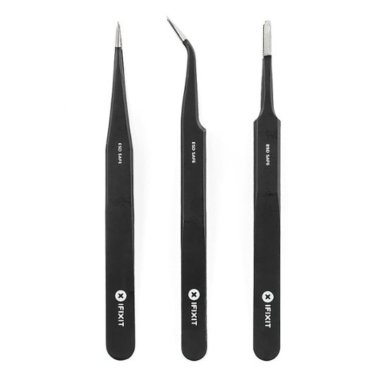 3 Pcs Anti-Static Precision Tweezers Set with Carrying Case Black