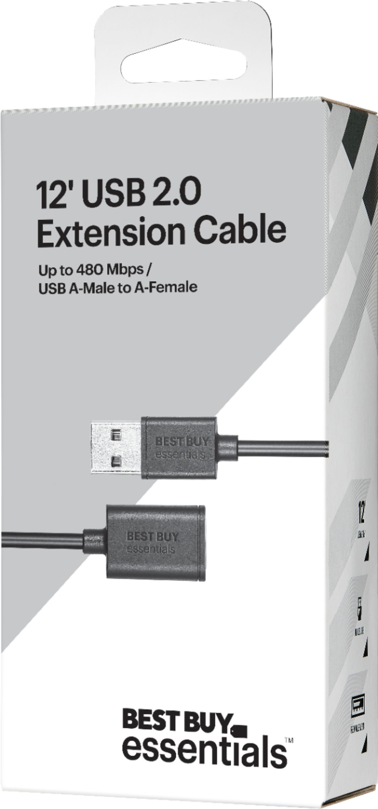 Best essentials™ 12' USB 2.0 A-Male to A-Female Extension Cable Black BE-PC2A2A12 - Best Buy