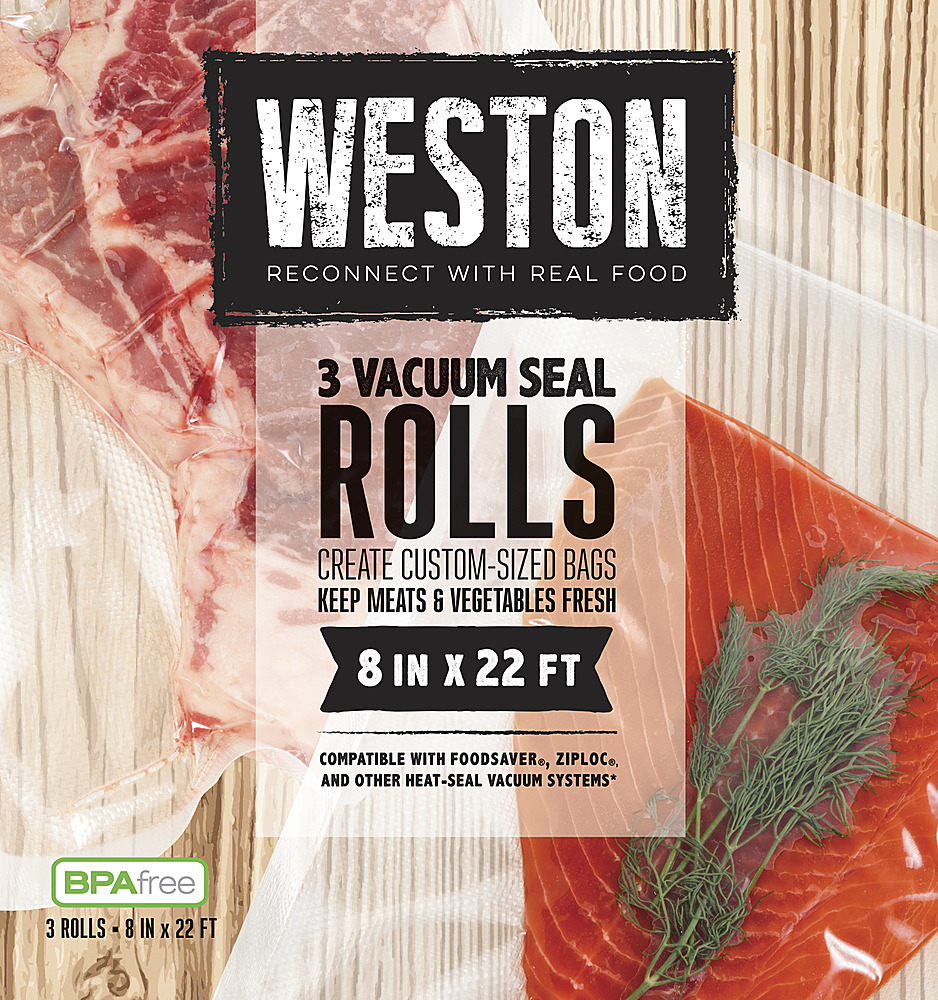Left View: Weston Vacuum Sealer Rolls, 22' x 8", 3 Pack