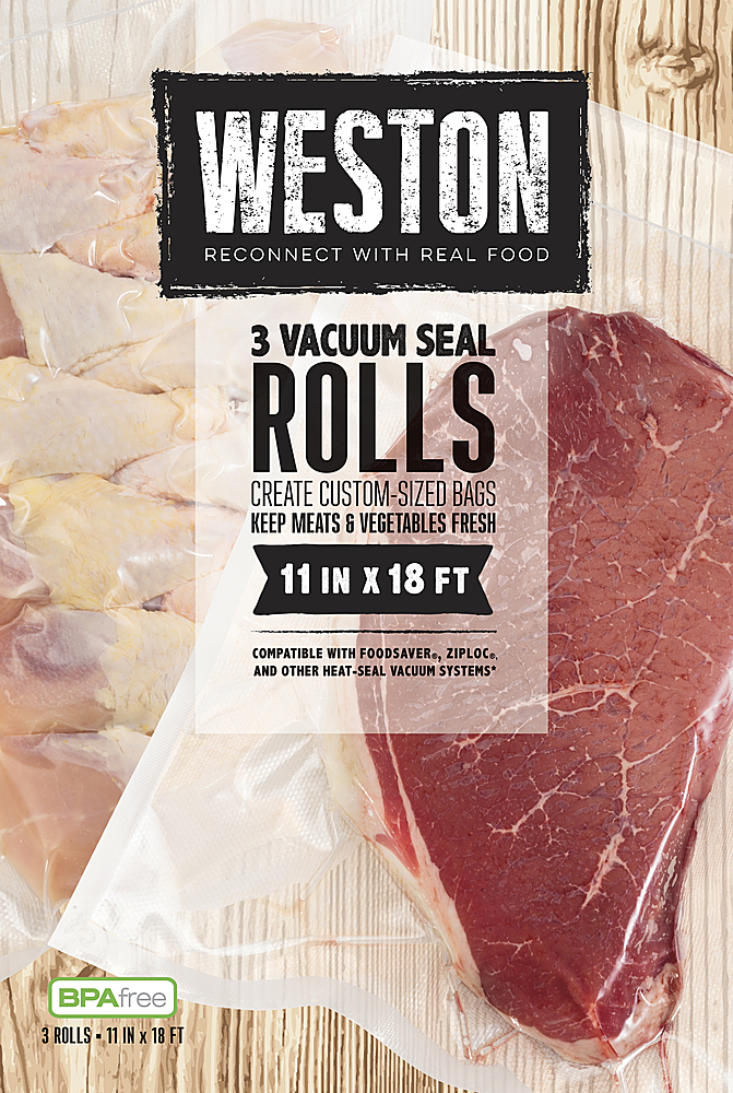 Left View: Weston - Vac Sealer Bags, 11" x 18' Roll 3-Pack (total 11" x 54') - N/A