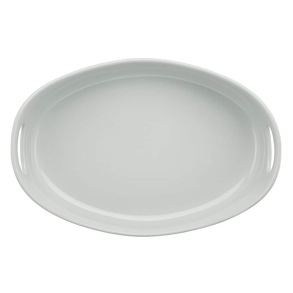 Left View: Rachael Ray - Bubble & Brown 4.5-Quart Oval Stoneware Baker - Light Sea Salt Gray