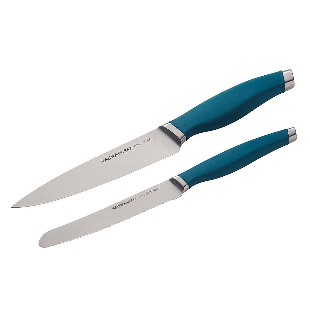 Angle View: Rachael Ray Cutlery Japanese Stainless Steel Utility Knife Set, Teal, 2-Piece