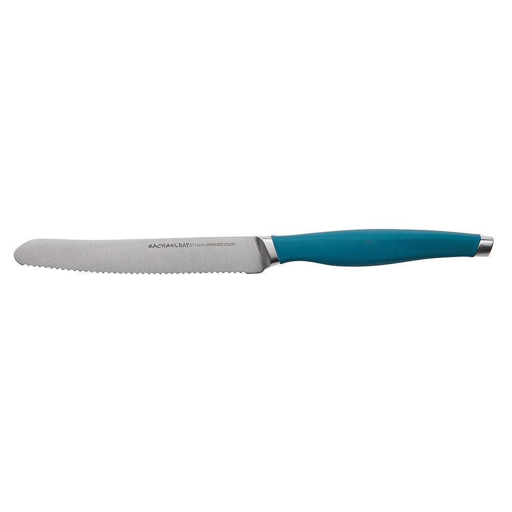 Left View: Rachael Ray Cutlery Japanese Stainless Steel Utility Knife Set, Teal, 2-Piece