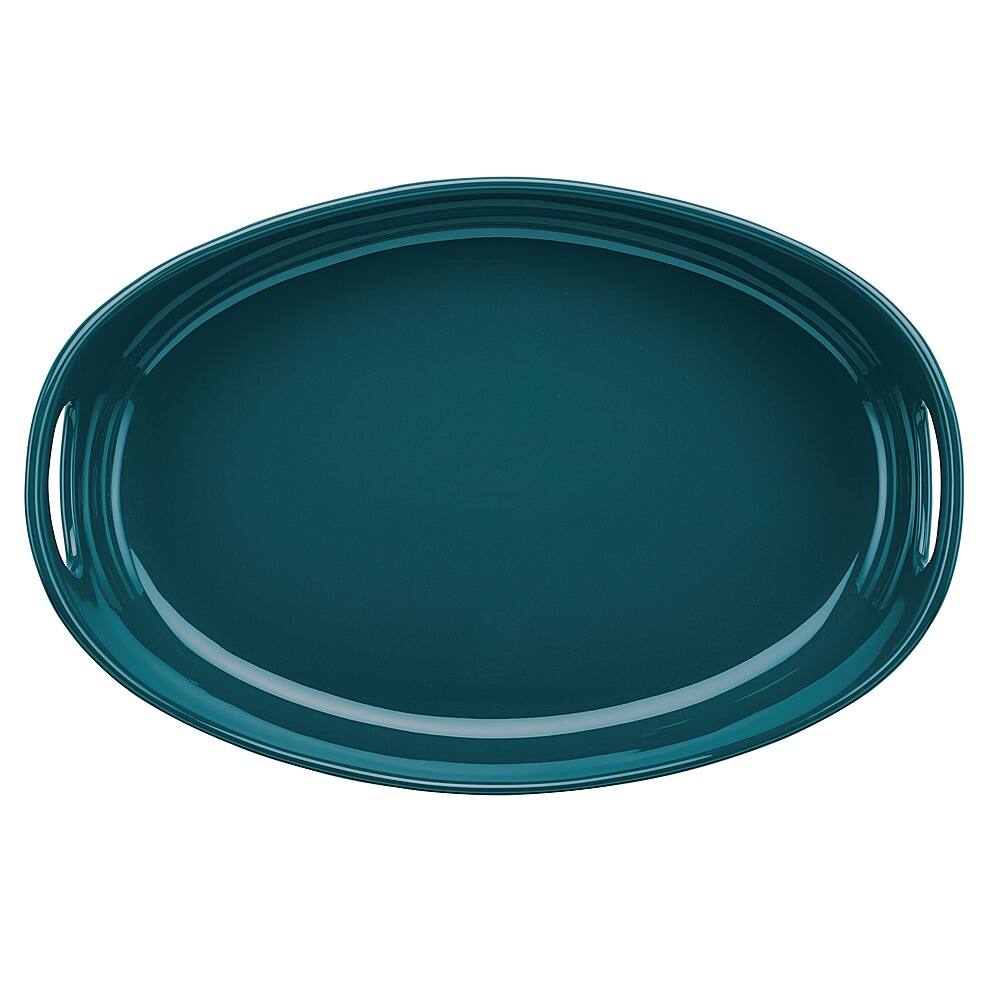 Left View: Rachael Ray - Bubble & Brown 2-Piece Oval Ceramics Baker Set - Marine Blue