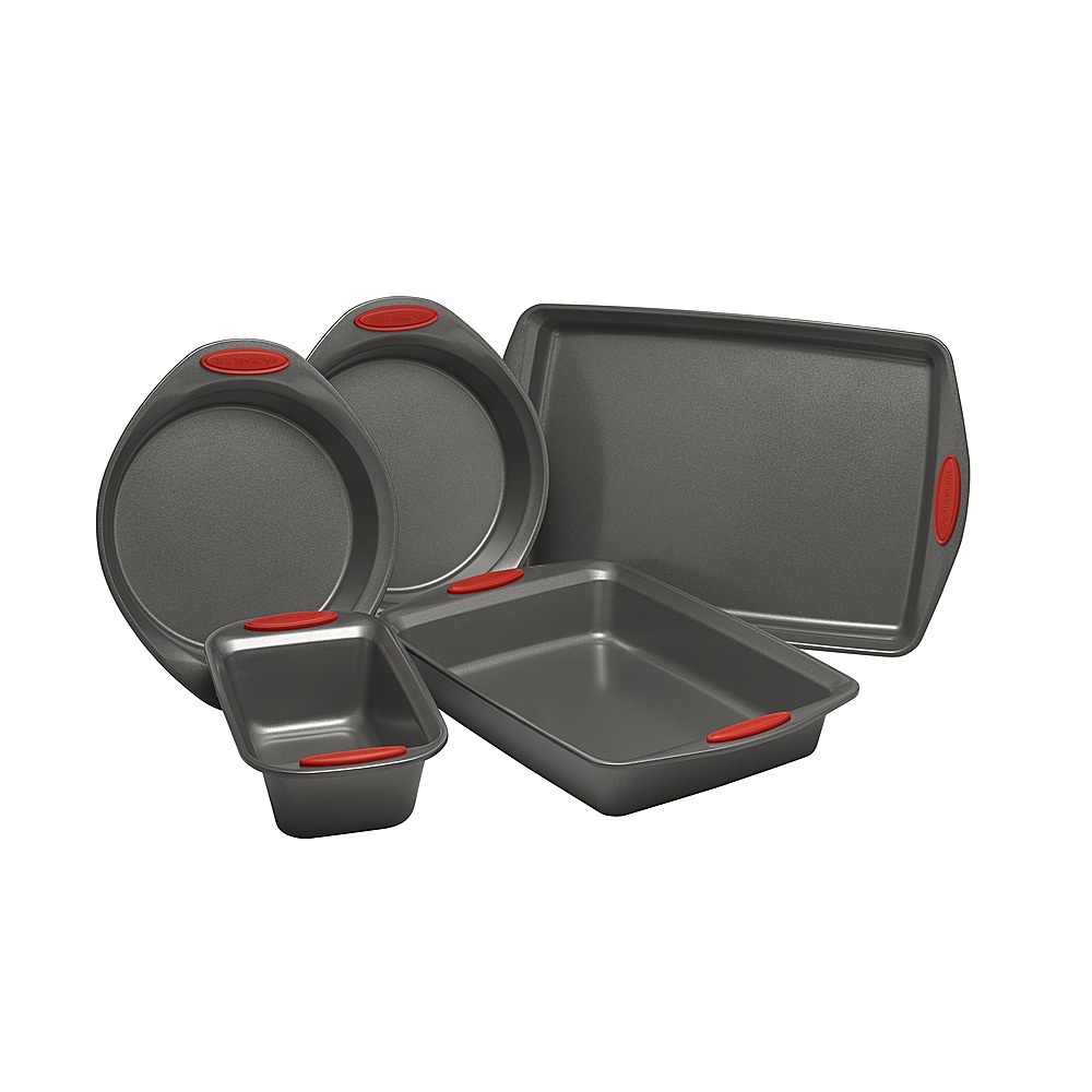 Left View: Rachael Ray - Yum-o! Oven Lovin' 5-Piece Nonstick Bakeware Set - Gray with Red Grips