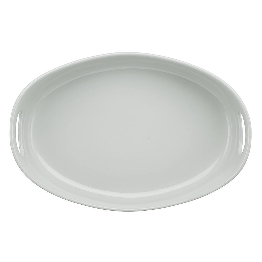 Left View: Rachael Ray - Bubble & Brown 2-Piece Oval Ceramics Baker Set - Light Sea Salt Gray