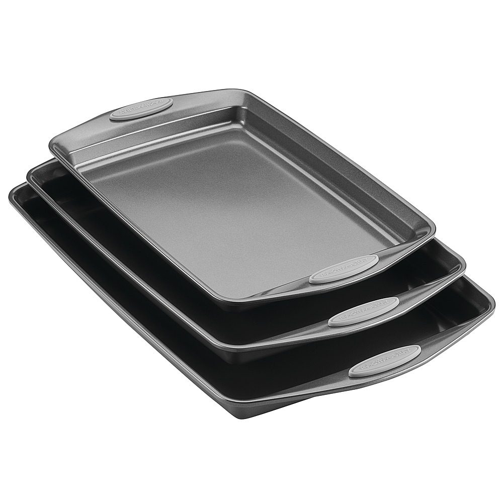 Angle View: Rachael Ray - 3-Piece Nonstick Bakeware Cookie Pan Set with Silicone Grips - Gray with Sea Salt Gray Grips