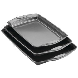 Rachael Ray - 3-Piece Nonstick Bakeware Cookie Pan Set with Silicone Grips - Gray with Sea Salt Gray Grips - Angle_Zoom