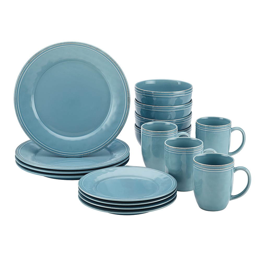 Angle View: Rachael Ray - Cucina 16-Piece Ceramic Dinnerware Set - Agave Blue